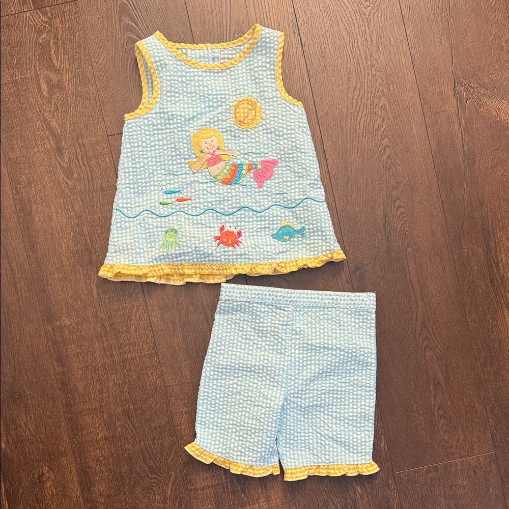 Beach Mermaid Tank Top and Shorts Set with Sequins! 2T, waffle material, super